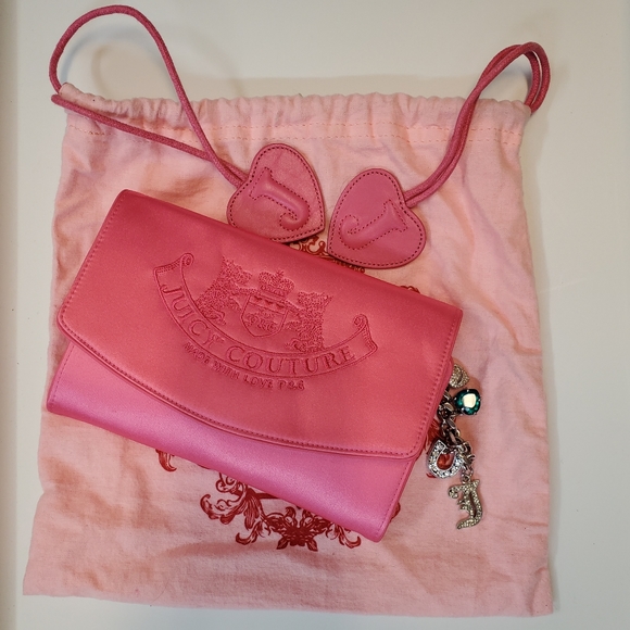 Juicy Couture Handbags - Y2K Juicy Couture Pink Satin/Leather Clutch Purse